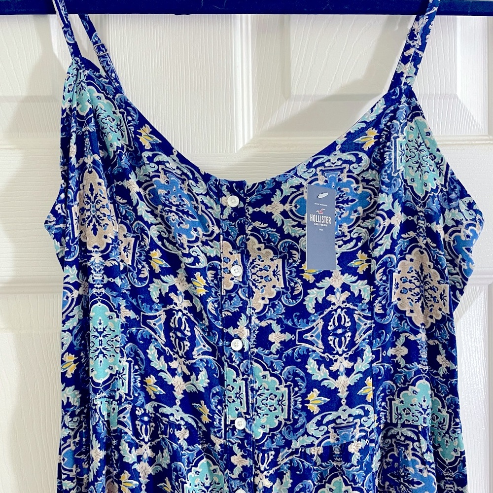 NWT Maxi dress slit button Blue paisley